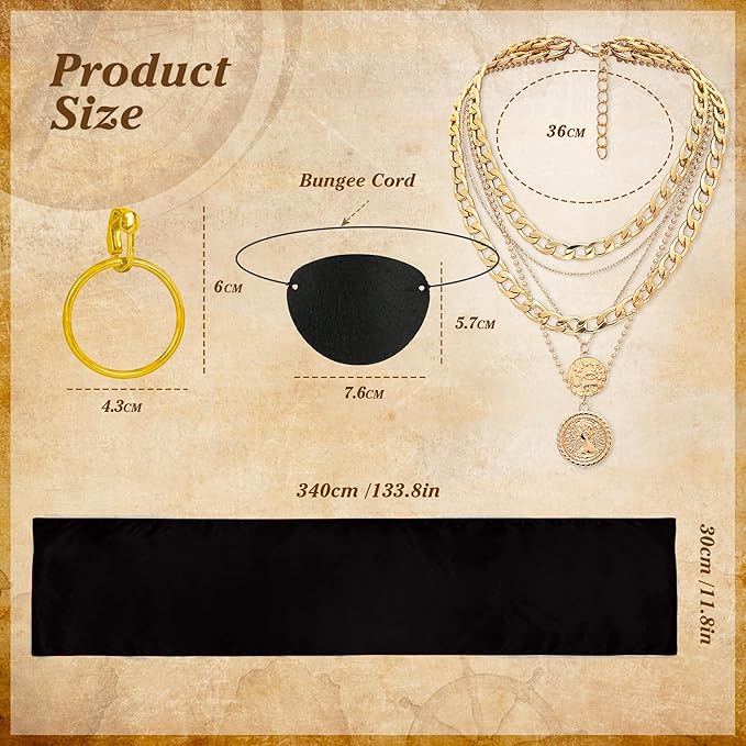 CICOCI Men Pirate Costume Accessories Set for Women: Pirate Hat, Head Scarf, Sash, Belt, Dress Accessories
