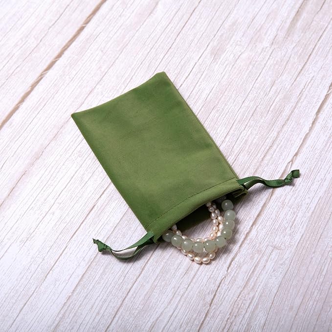 12pcs Moss Green Velvet Drawstring Bags 4x6 inches Small Velvet Cloth Gift Bags Jewelry Pouches for Storage Wedding Party Favor Christmas