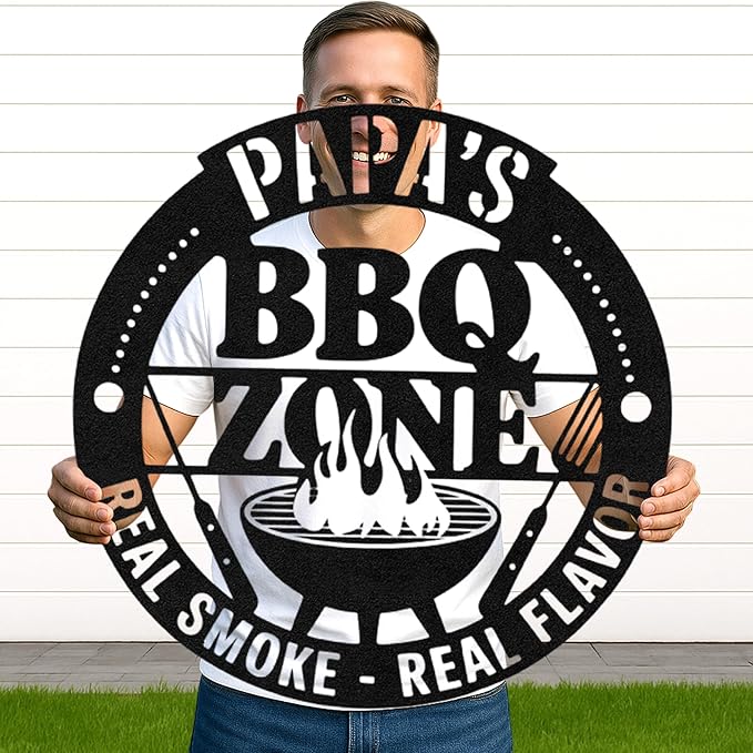 Custom BBQ Grill Metal Sign Personalized Name Wall Art for Outdoor Barbecue Patio Kitchen Backyard Decor Gift for Dad Husband Men Papa Grandpa Father Grilling Enthusiasts Family Lover Funny Gifts 22