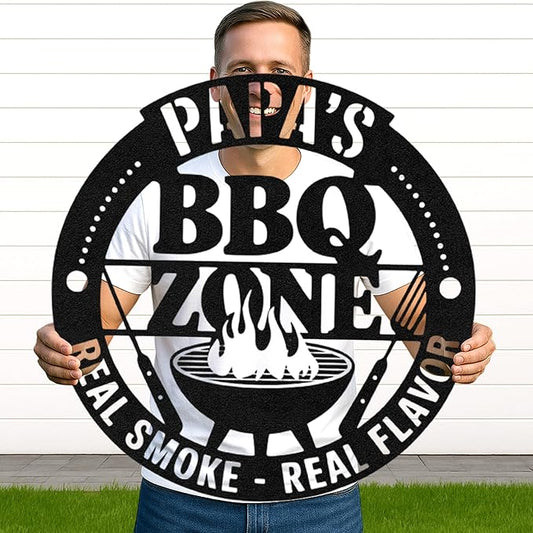 Custom BBQ Grill Metal Sign Personalized Name Wall Art for Outdoor Barbecue Patio Kitchen Backyard Decor Gift for Dad Husband Men Papa Grandpa Father Grilling Enthusiasts Family Lover Funny Gifts 22