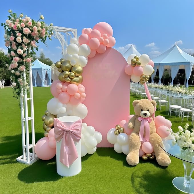Pink and White Balloon Arch Kit -144Pcs Pink and Gold Balloon Garland Include 3D Butterflies Pink White and Gold Balloons for Wedding Bridal Shower Princess Party Girl Birthday Baby Shower Decorations