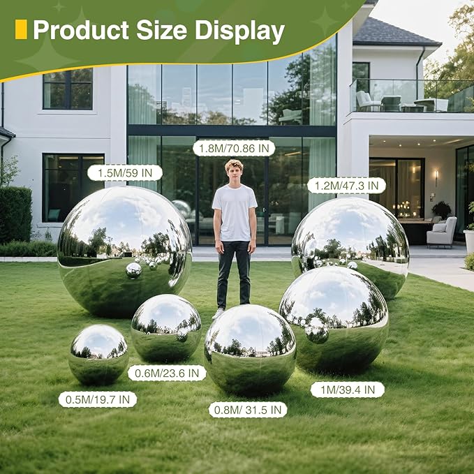 Inflatable Mirror Ball,Reusable Mirror Ball Large Event Decoration PVC Disco Ball for Party, Concerts, Stage, Wedding Decorations - No Pump Included (Silver, 1pcs：0.5m)