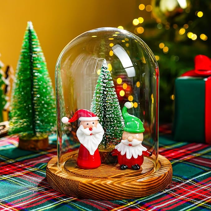 ZEERSHEE 5.5“ x 3.9“ Glass Display Dome Cloche with Wooden Base for Home Decoration