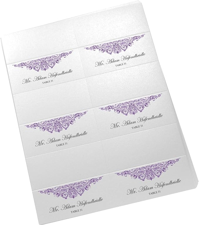 Paisley Printable Place Cards, Purple (Choose Color), Set of 60 (10 Sheets), Laser & Inkjet Printers - Wedding, Party, Dinner, and Special Events - Made in the USA