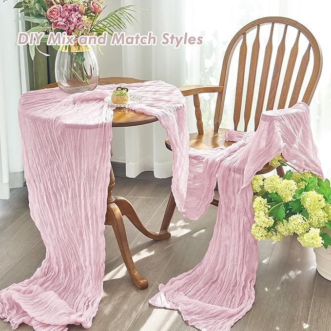 IVAPUPU 6 Pcs Cheesecloth Table Runner - 10ft Pink Boho Gauze Cheese Cloth Table Runners for Baby Shower Decoration Wedding Party Summer Garden Farmhouse