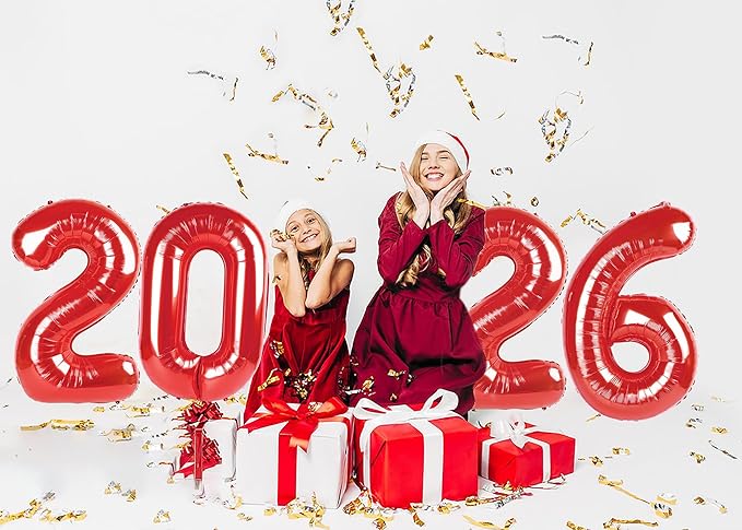 2026 Balloon Numbers - 40 Inch Red New Years Eve Party Supplies 2026, Nye Decor Party Decorations Happy New Year, New Years Eve Foil Party Balloons