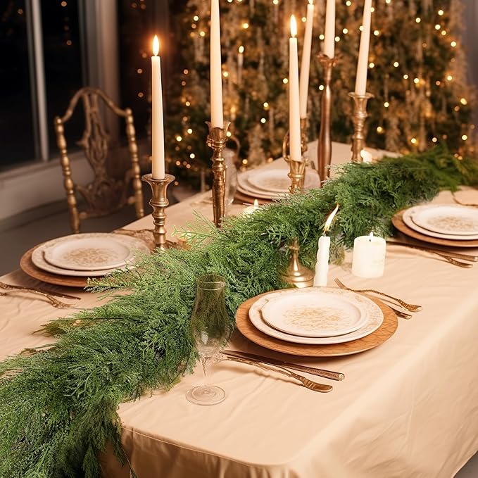 WBHome Real Touch Chamaecyparis pisifera Garland for Christmas Holiday Seasonal Outdoor/Indoor Home Decor, 6FT Long