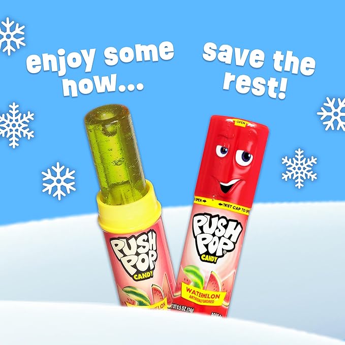 Push Pop Christmas Candy Variety Pack, 24Ct Bulk Individually Wrapped Lollipops for Party Favors, Assorted Flavors, Full Size, Fun Hard Candy For Birthdays, Holiday Parties, Stocking Stuffers, Gifts