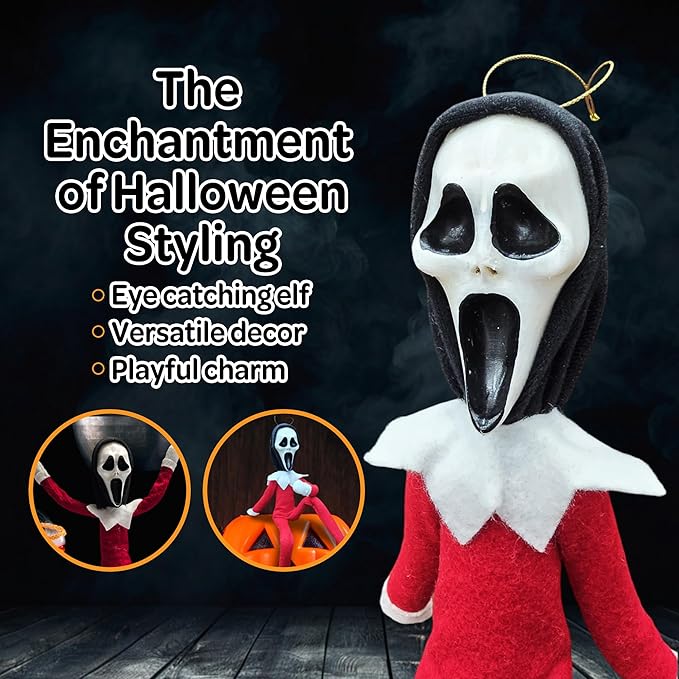 Creepy Ghost Masked Elf Decoration 35cm – Handmade Horror-Inspired Ornament for Christmas, Halloween & Holiday Party Décor – Spooky Collectible with Sinister Expression