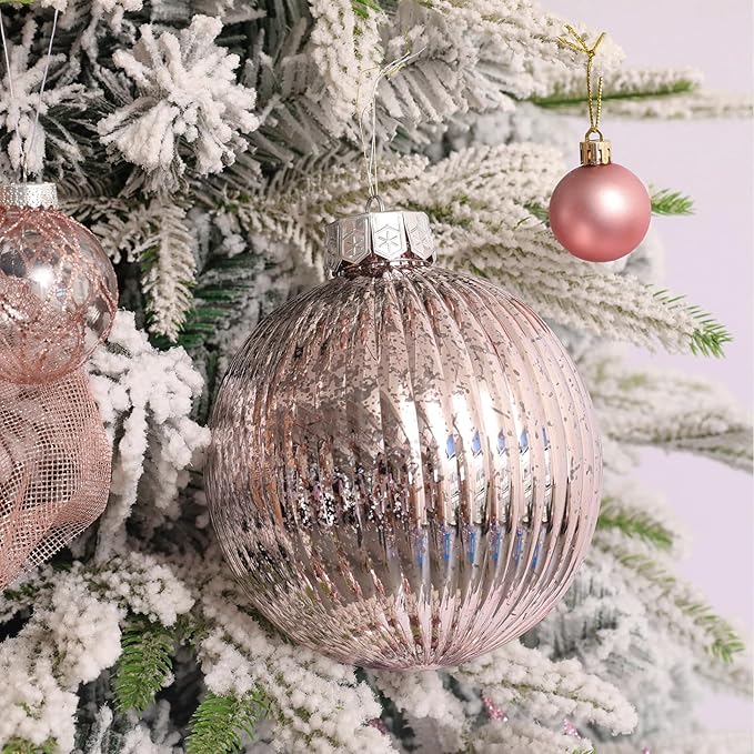 Large Christmas Ball Ornaments, Oversized Shatterproof Plastic Decorative Hanging Mercury Ornaments Ball for Xmas Holiday Party Decorations (Rose Gold, 6.0")