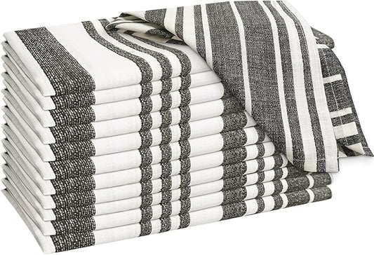 RUVANTI Cloth Napkins Set of 12 Cotton 100%, 20x20 Inches Napkins Cloth Washable, Soft, Absorbent. Cotton Napkins for Parties, Christmas, Thanksgiving, Weddings, Dinner Napkins Cloth - Grey Stripes