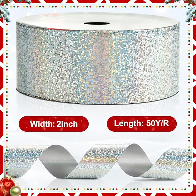 4 Rolls Wrapping Shiny Waterproof Ribbon for Christmas, 50 Yards Curling Plastic Ribbon for Gifts Package Wrapping, Bows, Festival Craft Party Decor(Green, Silver, Red, Gold,2 Inch)