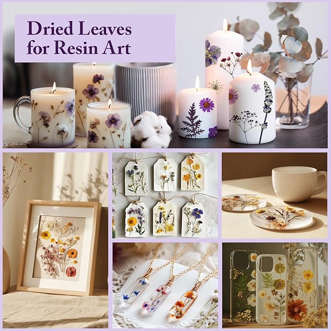 DALARAN 75Pcs Purple Dried Flowers for Resin Molds Real Pressed Flowers Dry Leaves Kit for Art Crafts Resin Jewelry Making Scrapbook Supplies Card Making Soap Candle DIY