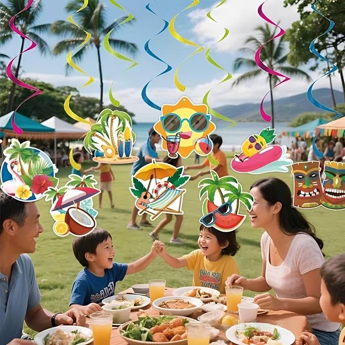 Summer Party Decorations Hello Summer Banner Colorful Beach Pool Theme Banners Hanging Swirls Beach Party Decorations Garland for Holiday Happy Party Supplies