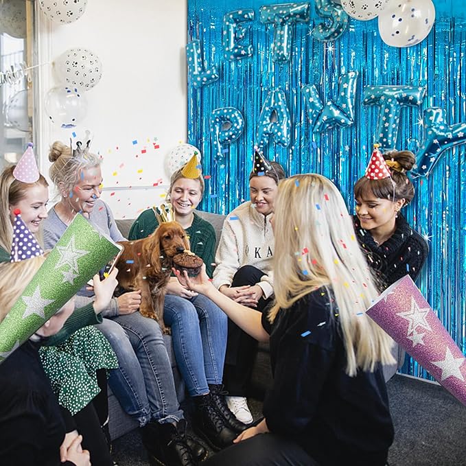 Tinsel Curtain Party Backdrop Blue Birthday Decorations 5 Packs Glitter Foil Fringe Curtain Party Decor Streamers Photo Booth for Birthday Christmas Wedding Halloween Graduation Decorations