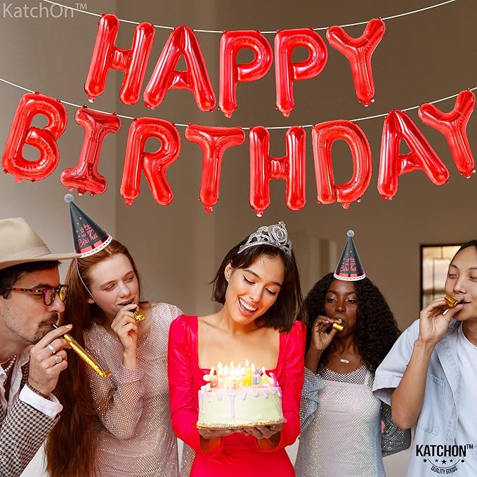 KatchOn, Red Happy Birthday Balloon Banner - 16 Inch | Red Mylar Foil Balloon For Happy Birthday Decorations | Birthday Sign Banner For Birthday Party Decorations