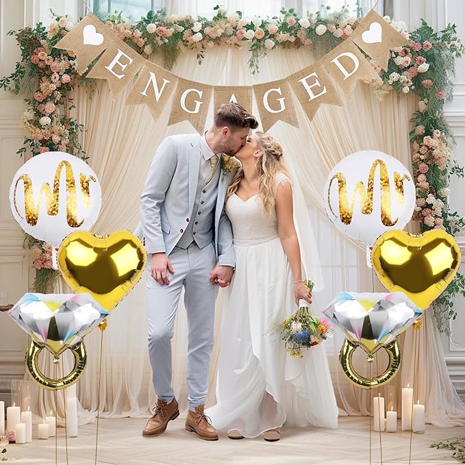 Engagement Party Decorations, Engagement Decor with Balloons and Photo Garland