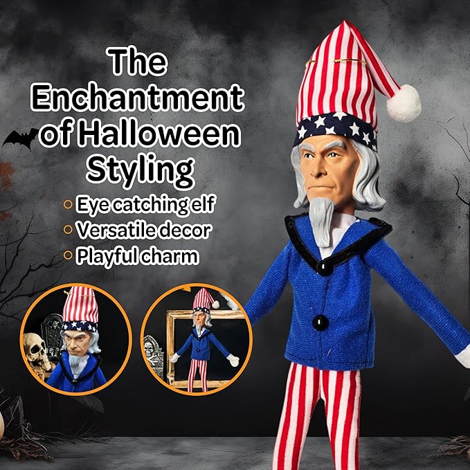 Uncle Patriotic Christmas Elf Decoration 35cm – Handmade Plush Americana Elf Ornament in Blue – Vintage Holiday Gnome Christmas Ornament for Tree, Party, Home & Garden Décor