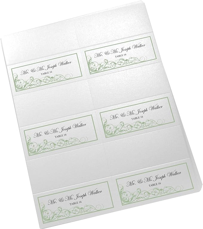 Scribble Vintage Swirl Printable Place Cards, Sage (Choose Color), Set of 60 (10 Sheets), Laser & Inkjet Printers - Wedding, Party, Dinner, and Special Events - Made in the USA
