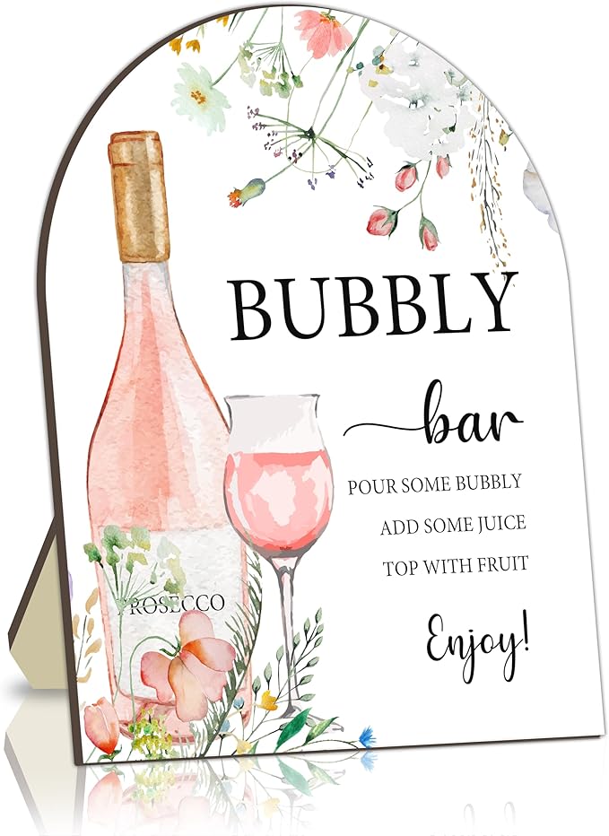 Watercolor Bubbly Bar Sign Sign, Mimosa & Prosecco Bar Sign for Party, Cocktail Signs for Bride Shower, Cocktail Recipe Card Signs, Cocktails Drink Recipe for Baby Shower Bridal Party Decor 8x10 Inch