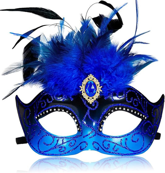 2025 Masquerade Mask for Women with Feathers - Venetian Masquerade Mask for Carnival Ball, Mardi Gras, Prom