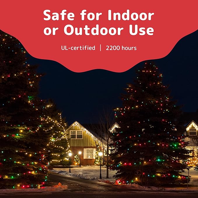 PREXTEX Bright & Colorful Christmas Lights (60 Feet, 300 Lights) - Fall Decor & Christmas Tree Lights with White Wire - Indoor/Outdoor String Lights – Multi-Color Twinkle Lights