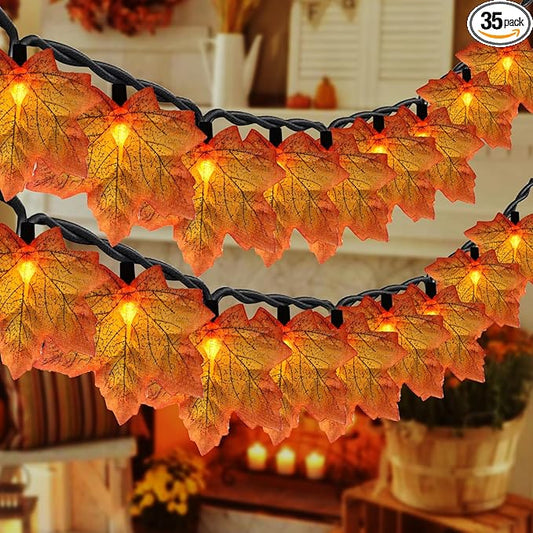 Fall Decor Maple Leaf String Lights,13.5ft 35 LED Thanksgiving Decorations Halloween String Lights,Autumn Orange Maple Leaf Garland with Light for Home Holiday Autumn Harvest Halloween Decor