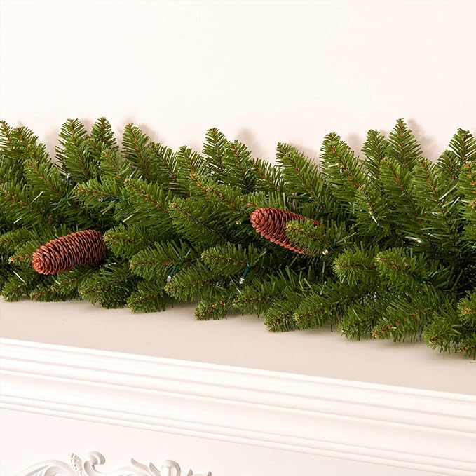 9 FT Christmas Garland Pre-lit 70 LED Lights Holiday Artificial Decor for Stairs Mantle Door Indoor Outdoor Garland with Battery Operated Timer