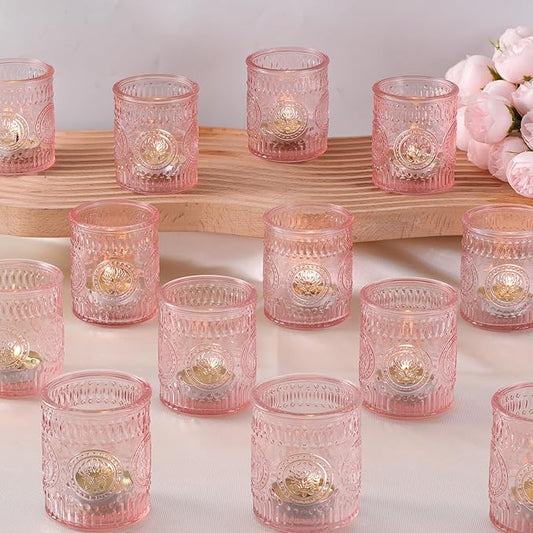 36 Pcs Pink Votive Candle Holders, Glass Tea Light Candle Holders for Wedding Centerpiece, Table Centerpiece, Home and Party Decorations