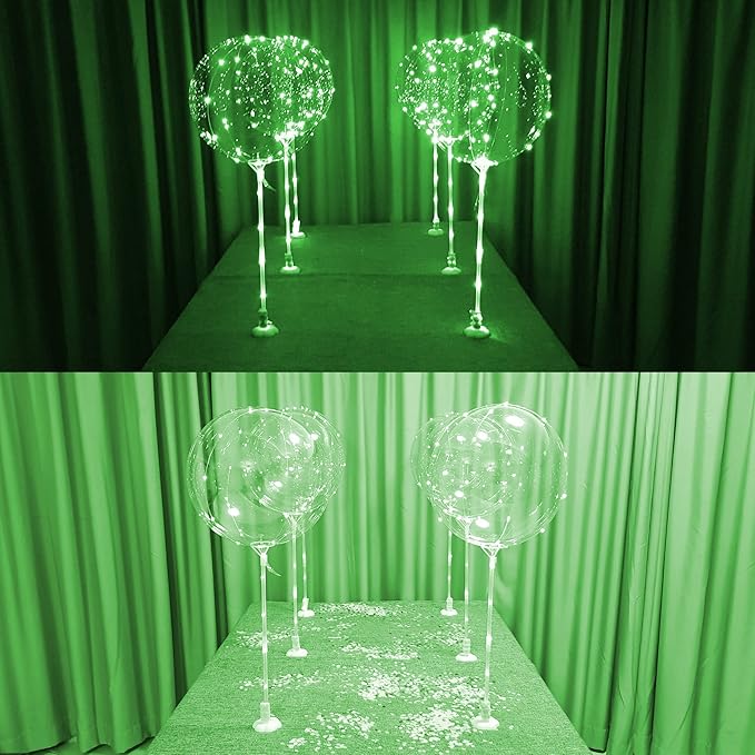 Lightsfever Green LED Balloons 6pc Light up Balloon with sticks and stands and batteries, for tabletop no helium required DIY Kit (Green)