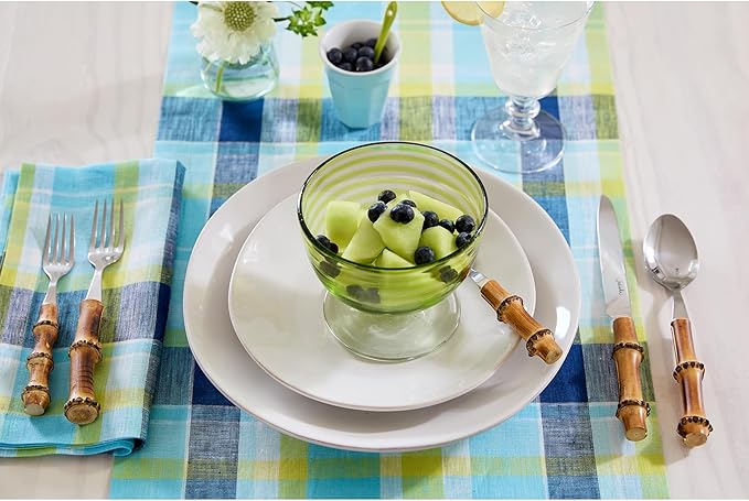 Solino Home Blue Linen Table Runner 120 Inches Long - 100% Pure Linen Summer Madras Plaid Table Runner 14 x 120 Inch - Handcrafted and Machine Washable