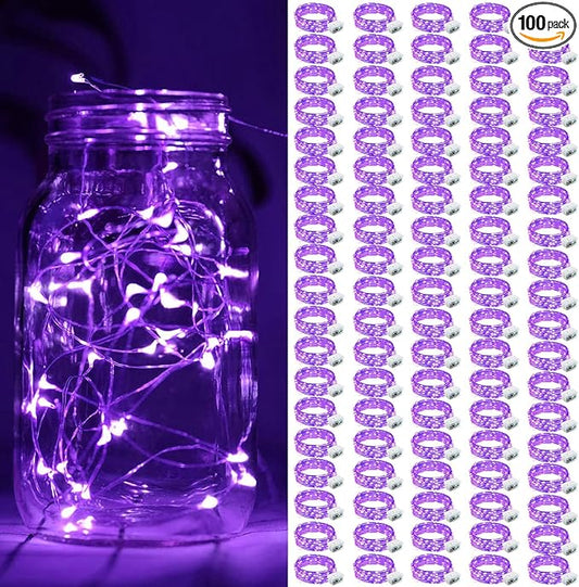 ZGWJ 100 Pack Fairy Lights Battery Operated, 7ft 20 Mini LED Fairy String Lights Silver Wire 3 Modes for DIY, Parties, Wedding, Bedroom, Halloween Christmas Decoration Purple