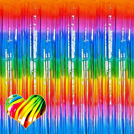 4 Pack Dark Rainbow Fringe Curtain Backdrop, 3.2Ft x 9.8Ft Metallic Tinsel Foil Fringe Streamers Background for Photo Booth Birthday Wedding Baby Shower Carnival Easter Mother’s Day Party Decorations