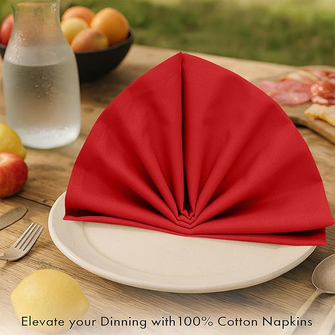 Ruvanti Premium Cloth Napkins Set of 6, 18x18 Inches, 100% Cotton, Washable, Soft & Absorbent, Perfect for Wedding, Christmas, ‎Thanksgiving Dinners - Flame Scarlet