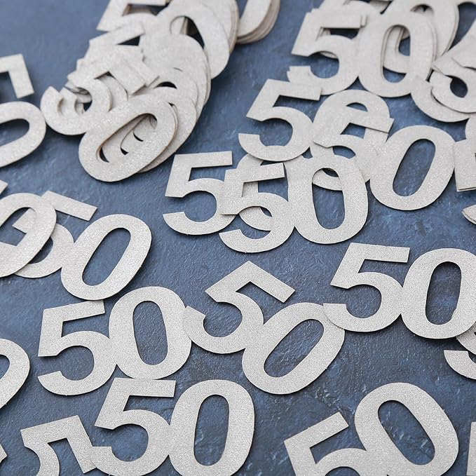 50th Happy Birthday Confetti Decorations - 50th Wedding Anniversary Party Table Decorations, Silver Glitter Number 50 Party Supplies
