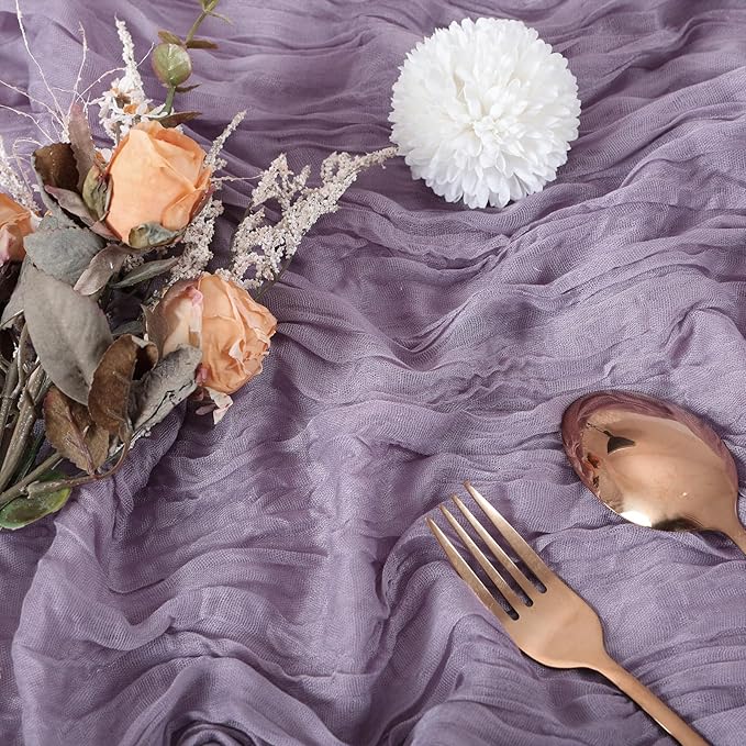 12 Pack Grape Cheesecloth Table Runner 10FT Boho Gauze Fabric Table Runner 35 x 120 Inch Rustic Sheer Runner for Centerpiece Wedding Decor Baby Shower Party Boho Table Decoration(Grape)