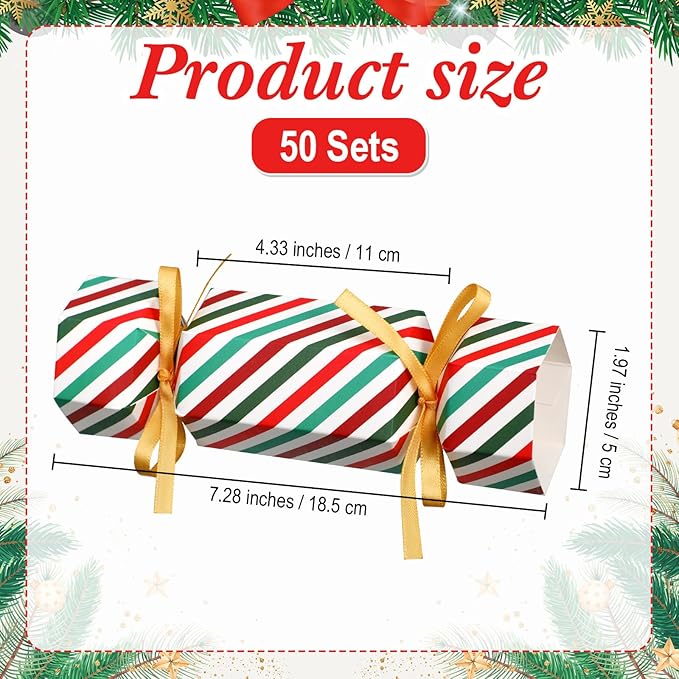 Xinnun 50 Packs Christmas Cracker Kit No Snap Xmas Party Table Favors Snowflake Reindeer DIY Christmas Party Cracker Candy Boxes for Holiday Dinner Decoration Gift (Stripe Style)