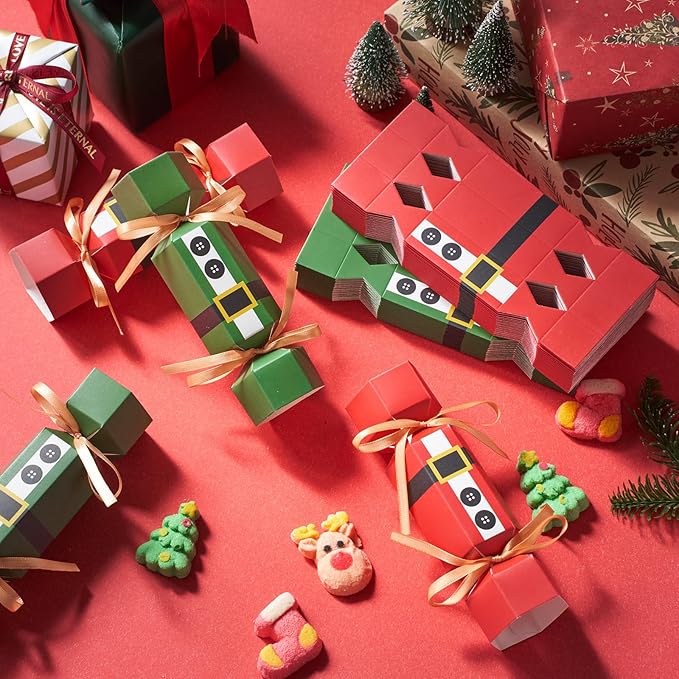 Xinnun 50 Packs Christmas Cracker Kit No Snap Xmas Party Table Favors Snowflake Reindeer DIY Christmas Party Cracker Candy Boxes for Holiday Dinner Decoration Gift(Belt Style)
