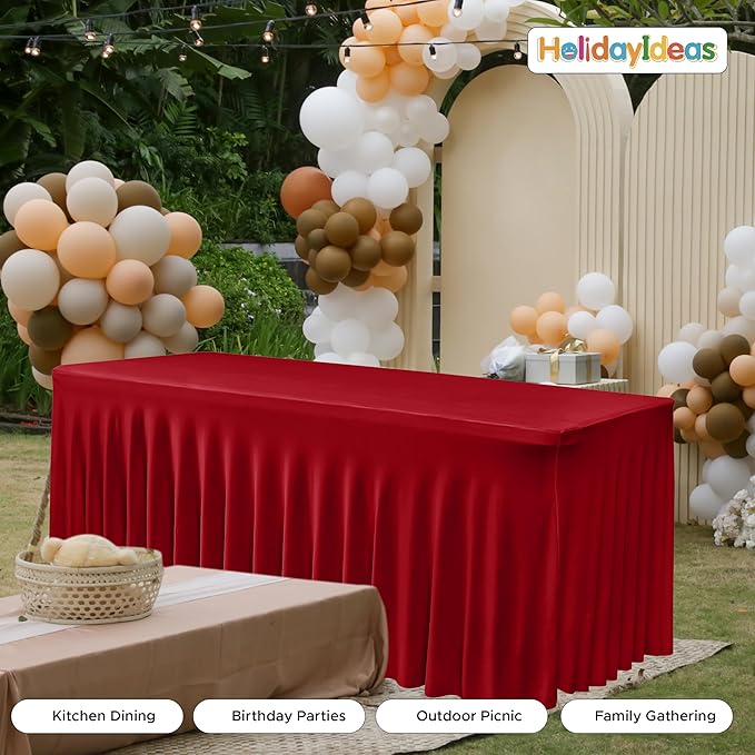 HolidayIdeas 4 Pack Red Spandex Table Skirts for 4 Foot Table, Bulk Fitted Covers for Christmas Craft Fairs, Festive Banquets