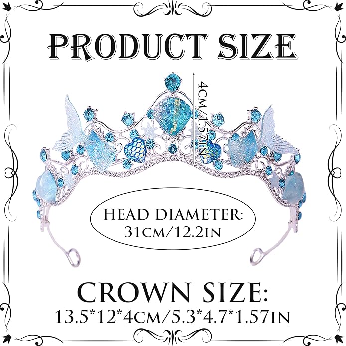 Mermaid Crown Sea Star Headband - Glitter Ocean Princess Headpiece Costume for Birthday Party Headwear Accessories