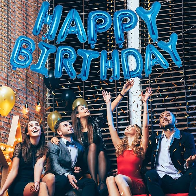 Accevo Dark Blue Happy Birthday Banner 16 Inch Mylar Foil Letters Balloons Happy Birthday Balloon for Kids, Child, Adults, Boys & Girls Happy Birthday Sign Birthday Party Decorations Supplies
