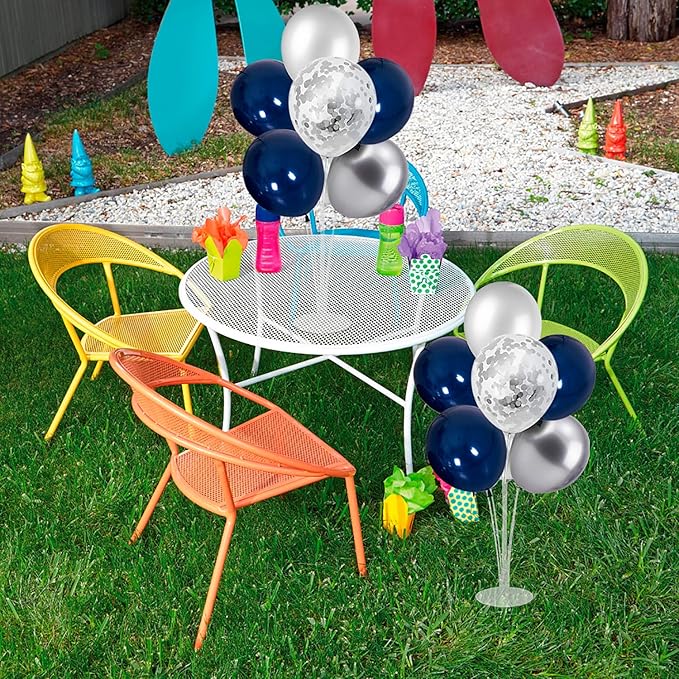 6 Set Balloon Stand with Blue and Silver Balloons Centerpiece Table Decorations Birthday Graduation Bridal Shower Wedding Anniversary Father's Day Retirement New Years Decorations 2025