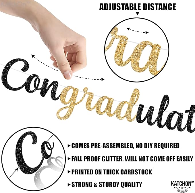 Katchon Congratulations Banner - 10ft | Pre-strung Black And Gold Graduation Banner 2025 | Graduation Decorations 2025 For Party | Congrats Grad banner, Grad Sign, graduation Garland Class Of 2025