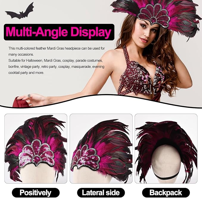 Women's Carnival Feather Headpieces Sequin Headdress for Wedding Masquerade Party Cosplay Feather Headbands