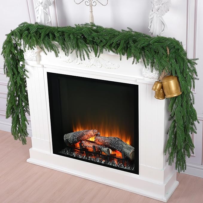 4 Pcs 9 Ft Artificial Norfolk Pine Garlands, Realistic Christmas Pine Garland Faux Winter Greenery for Holiday Table Centerpiece, Mantel, Wall, Indoor, Outdoor Christmas Decor (4, 9 Ft)