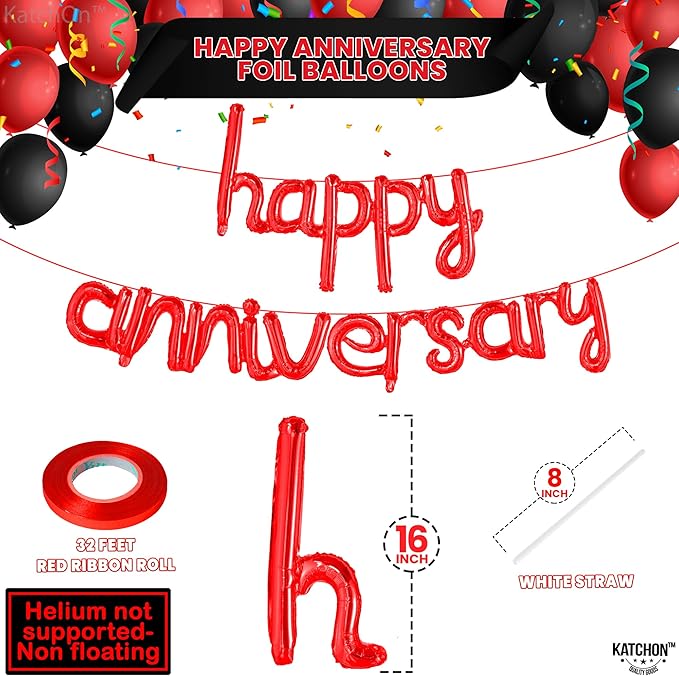 KatchOn Red Anniversary Balloons - 16 Inch | Script Banner for Anniversary Decorations | Work & Romantic Party Decorations