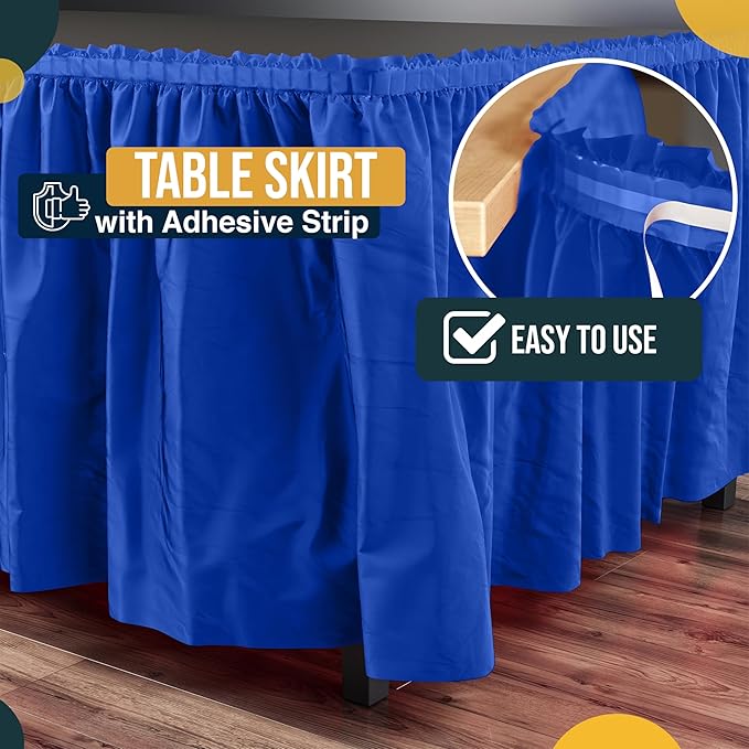 Exquisite Ruffle Table Skirt Dark Blue 2 Pack 14 Ft Long Table Skirts for Rectangle Tables 6ft Plus or Round Tables Skirts with Adhesive Strip for Gender Reveal Decor & Happy Birthday Parties