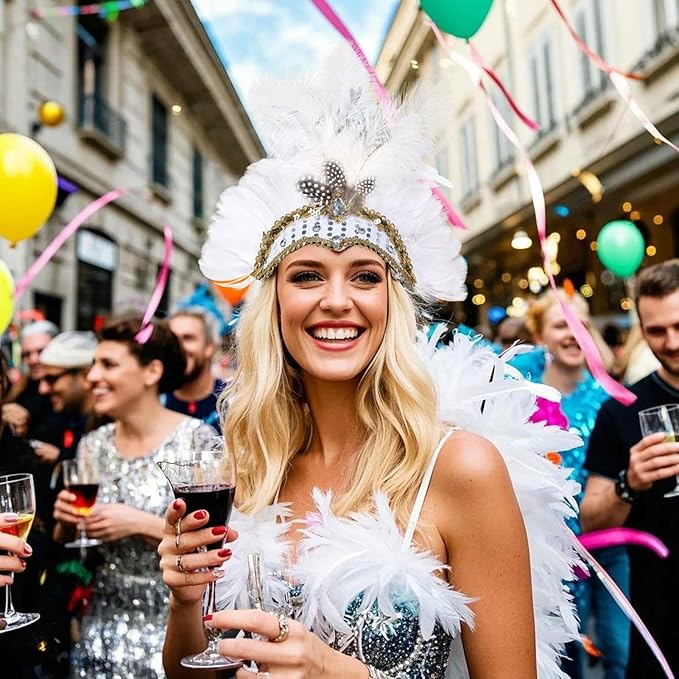 Women's Carnival Feather Headpieces Sequin Headdress for Wedding Masquerade Party Cosplay Feather Headbands