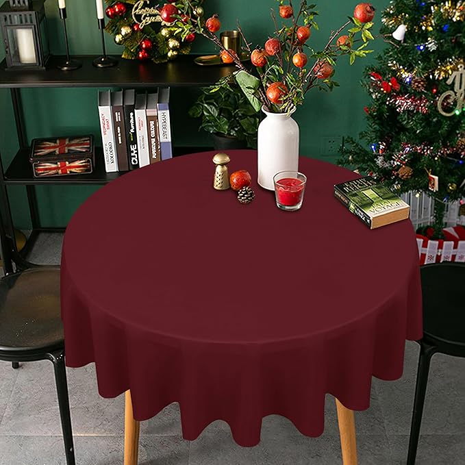 sancua Round Tablecloth - 60 Inch - Water Resistant Spill Proof Washable Polyester Table Cloth Decorative Fabric Table Cover for Dining Tables, Buffet Parties and Camping, Burgundy