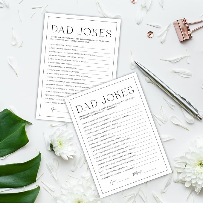 Baby Shower Party Games- Minimalism Black &White-Dad Jokes Game For Guest-30 Game Cards & 1 Answer Card-Wishes For Baby-Baby Announcement Gender Reveal Game Card 07
